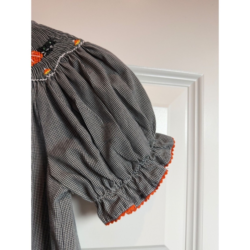 Amanda Remembered Kids Smocked Halloween Gingham Dress Pumpkins Cats 2T - Picture 3 of 6
